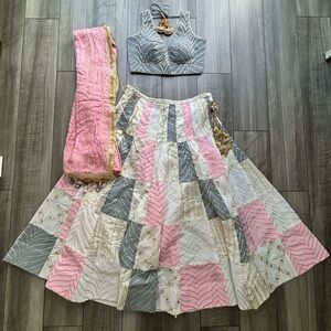 Elegant Pink and Gray Lehenga Set